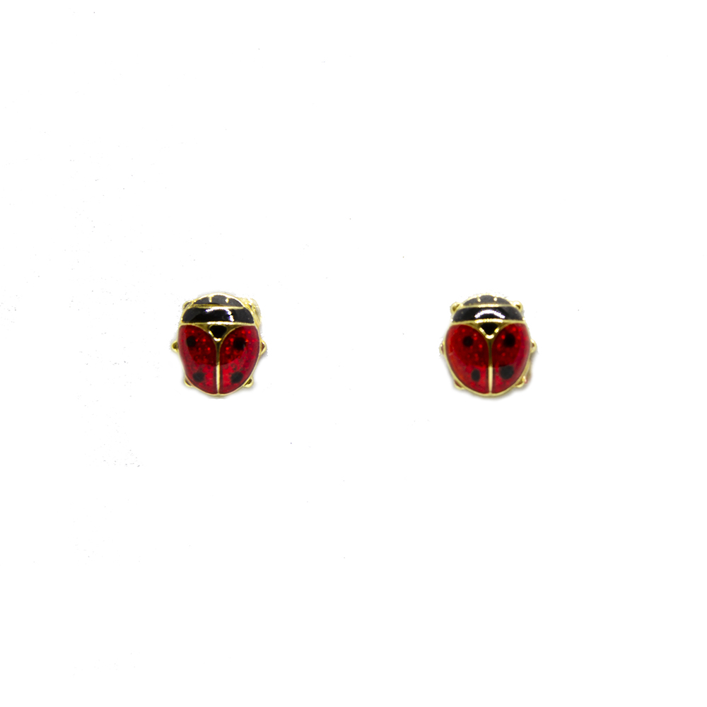 Brinco Joaninha Esmaltada em Ouro 18 Kilates � 25285